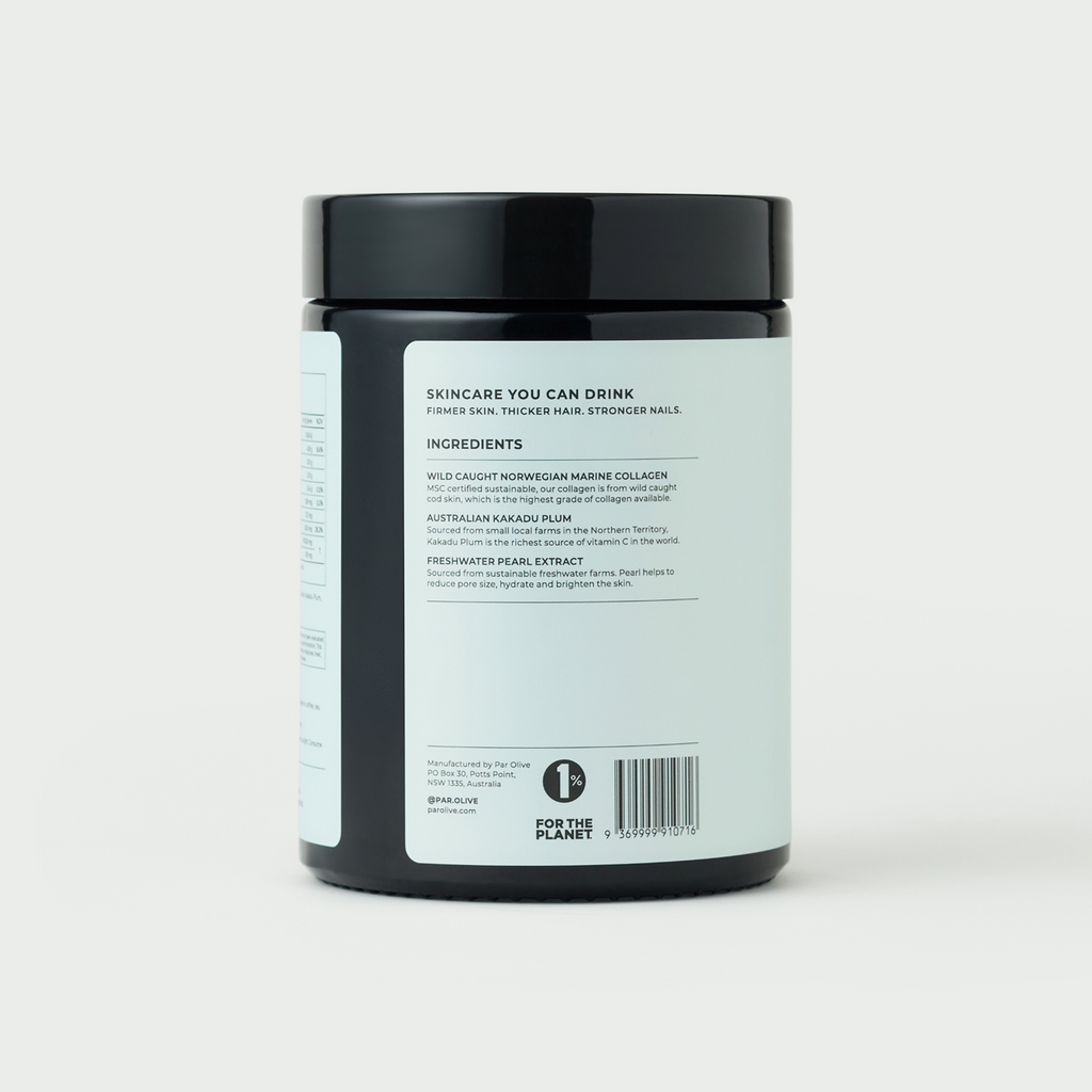 Marine collagen powder jar back label with details