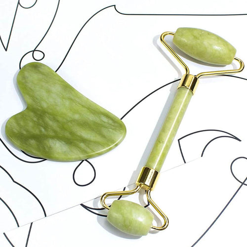 Jade roller and gua sha facial massage tool set