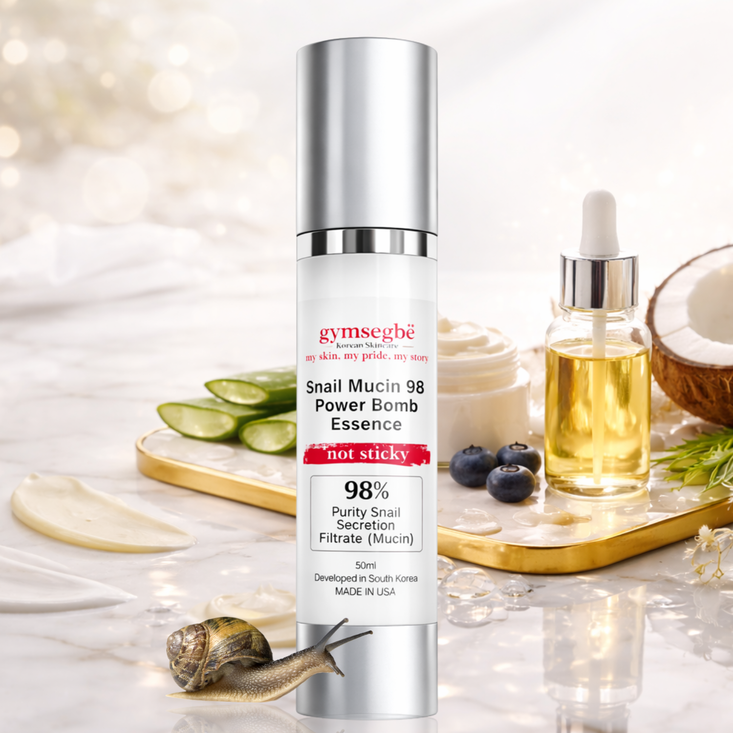 Bottle of 98% snail mucin hydrating Korean face essence