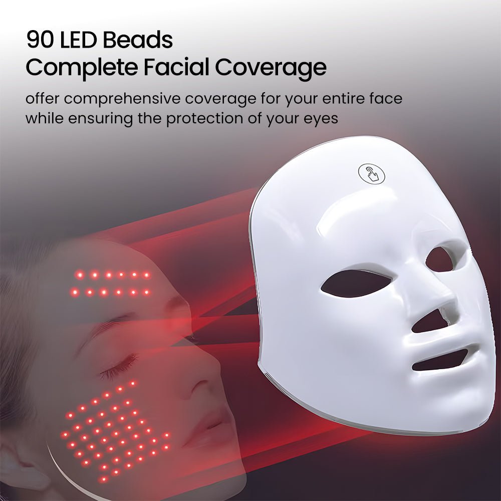 LED face mask worn during an at-home skincare session