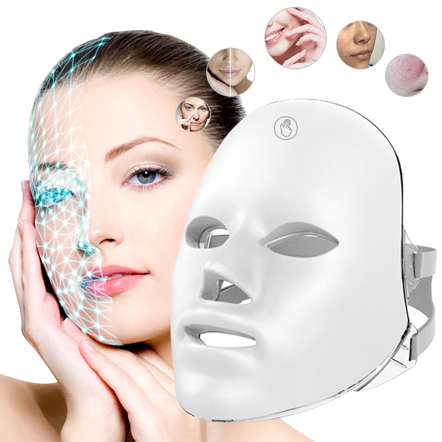 Seven-color LED light therapy mask, front view